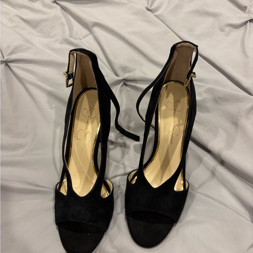 Jessica Simpson Black Stiletto Peep Toe Heels - Picture 2 of 6